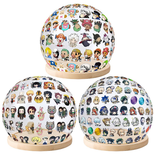 Anime Character Sticker Crystal Ball Night Light, 3D Transparent Globe Lamp with Wooden Base, Anime Stickers Decor Table Lamp, USB Warm Light Bedroom Decor, Anime Collectible Gift for Anime Fans