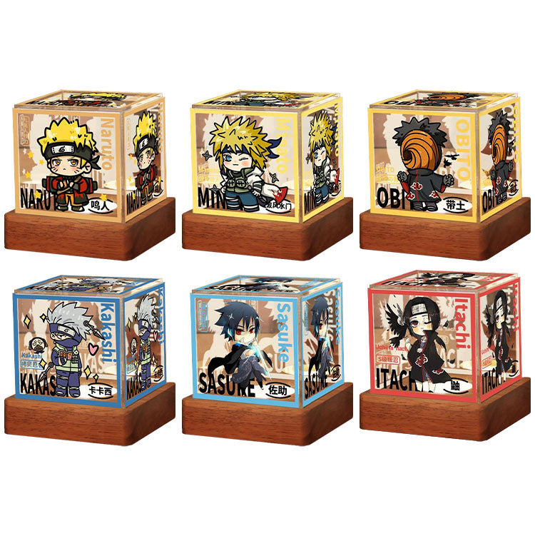 Naruto Anime Cube LED Night Light, Q Version Naruto Minato Obito Kakashi Sasuke Itachi Character Light Box, Acrylic Desk Lamp, Anime Collectible Decor Gift for Naruto Fans