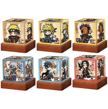 Naruto Anime Cube LED Night Light, Q Version Naruto Minato Obito Kakashi Sasuke Itachi Character Light Box, Acrylic Desk Lamp, Anime Collectible Decor Gift for Naruto Fans