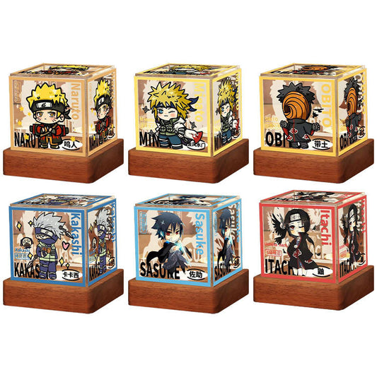 Naruto Anime Cube LED Night Light, Q Version Naruto Minato Obito Kakashi Sasuke Itachi Character Light Box, Acrylic Desk Lamp, Anime Collectible Decor Gift for Naruto Fans