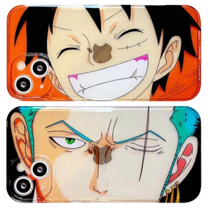 One Piece Anime Big Face Phone Case for iPhone, Luffy Zoro Large Portrait Clear Transparent Shockproof Protective Cover, Straw Hat Pirates Cute Anime Character Phone Shell, Anime Fan Gift
