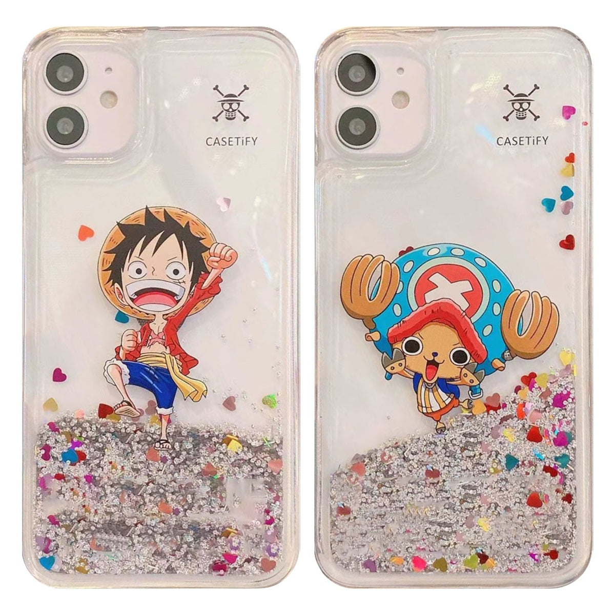 One Piece Liquid Glitter Phone Case, Luffy Chopper Anime Quicksand Clear Phone Cover, Floating Sequins Shockproof Protective Case for iPhone Multiple Models