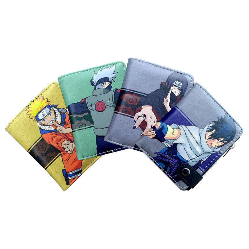 Naruto Anime Bifold Wallet, Multiple Character Printed PU Leather Short Purse, Snap Button Card Holder Cash Pocket Wallet, Naruto Itachi Sasuke Kakashi Naruto Merch Wallet Gift for Anime Fans