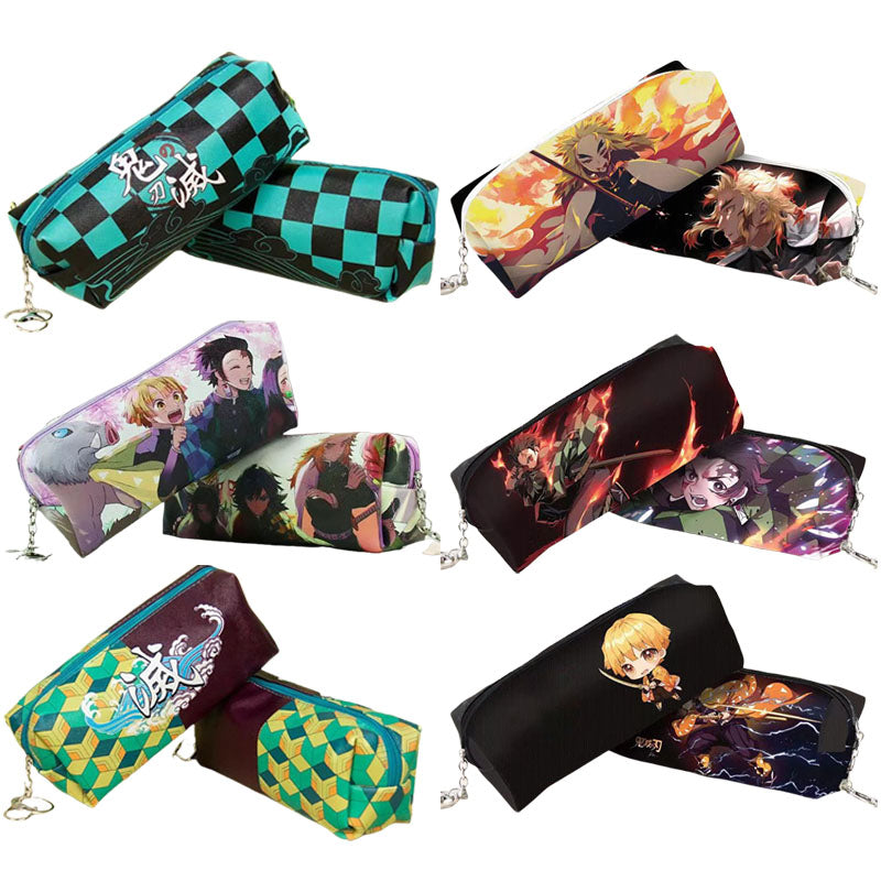 Demon Slayer Anime Pencil Case, Multi Styles Tanjiro Nezuko Zenitsu Rengoku Printed Pen Bag, Large Capacity Zipper Stationery Pouch, Demon Slayer Merch Makeup Bag Gift for Students Anime Fans
