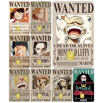 One Piece Anime Credit Card Skin Stickers, Luffy Zoro Nami Wanted Poster Card Decal, Removable Bank Card Cover Sticker, Anime Card Skin, Gift for One Piece Fans