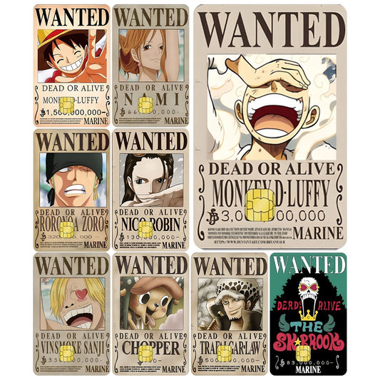 One Piece Anime Credit Card Skin Stickers, Luffy Zoro Nami Wanted Poster Card Decal, Removable Bank Card Cover Sticker, Anime Card Skin, Gift for One Piece Fans