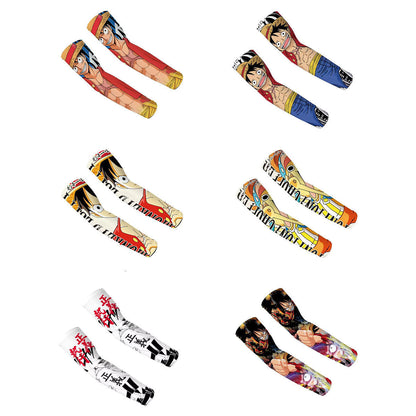 One Piece Anime Arm Sleeves, Luffy Character Printed Cooling Sun Protection Arm Cover, Elastic Breathable Non-Slip Sports Arm Sleeves for Cycling Driving Running Outdoor Activities One Piece Fans