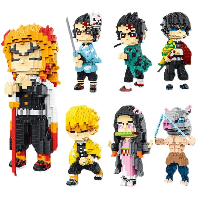 Demon Slayer Micro Building Blocks Set, Anime Character Mini Brick Figure, Tanjiro Nezuko Zenitsu Inosuke Rengoku Giyuu DIY Assembly Model, Collectible Anime Statue Toy, Gift for Anime Fans