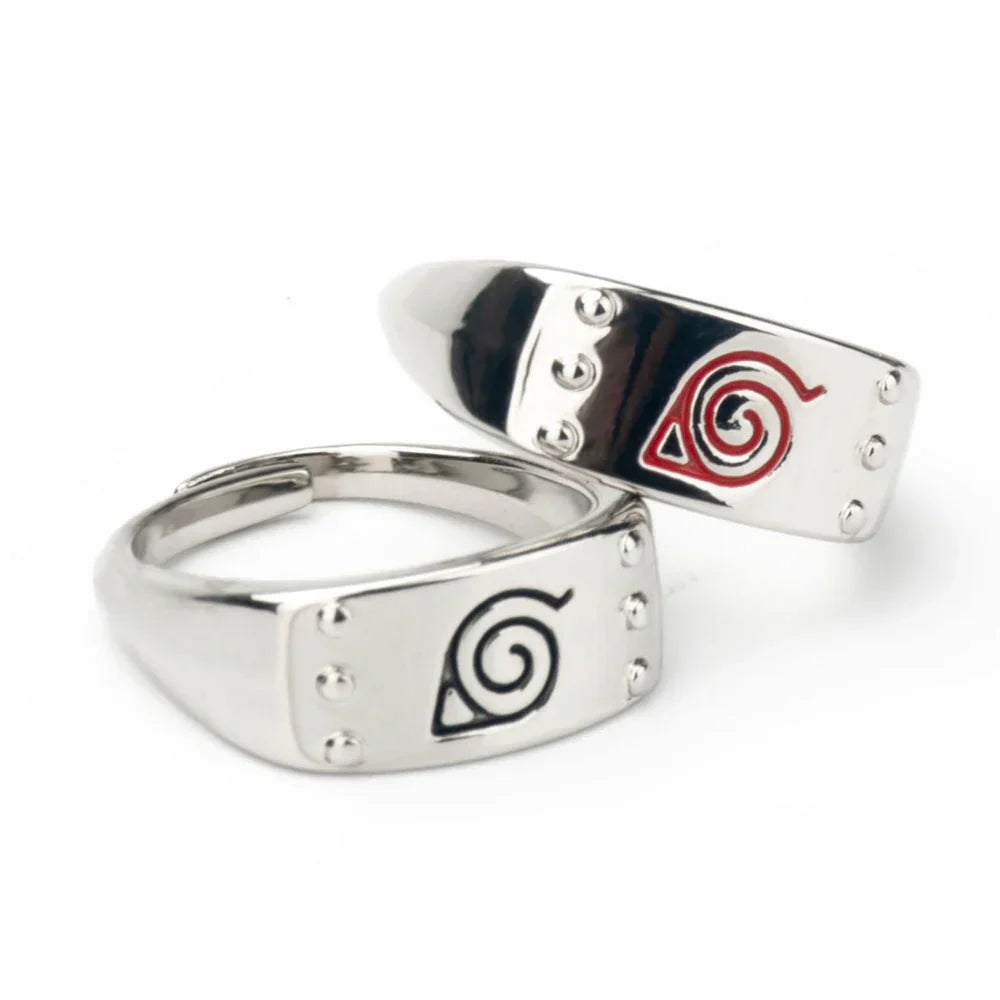 Naruto Konoha Village Symbol Adjustable Ring, Anime Leaf Village Logo Metal Open Ring, Cosplay Finger Jewelry, Fashion Anime Statement Ring, Collectible Gift for Naruto Fans