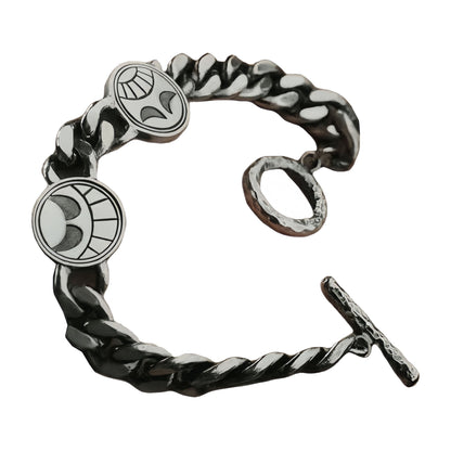 One Piece Anime Cuban Link Chain Bracelet, Vintage Antique Silver Luffy Coin Charm Wristband, Punk Toggle Clasp Bracelet, Men Hip Hop Retro Metal Bracelet, One Piece Fan Jewelry Birthday Gift