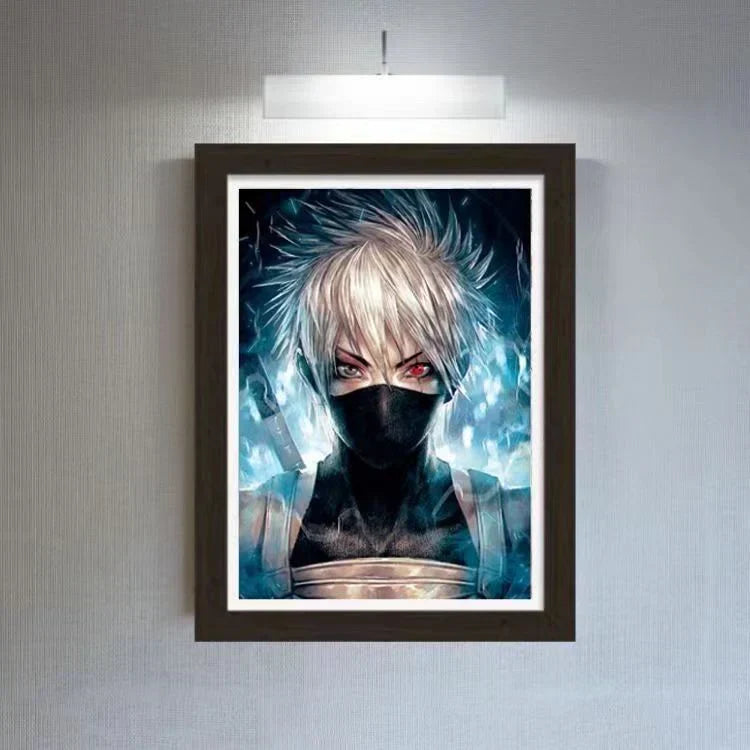 Naruto 3D Lenticular Poster with Frame, Anime Flip Changing Picture Art, Kakashi Sasuke Gaara Naruto Wall Decor, Bedroom Hanging Painting, Naruto Fan Merch Gift