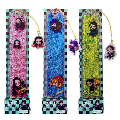 Demon Slayer Quicksand Acrylic Bookmark, Anime Tanjiro Nezuko Zenitsu Inosuke Glitter Liquid Floating Bookmark, Cute Character Pendant Book Marker, Reading Page Holder, Demon Slayer Fan Collectible Gift