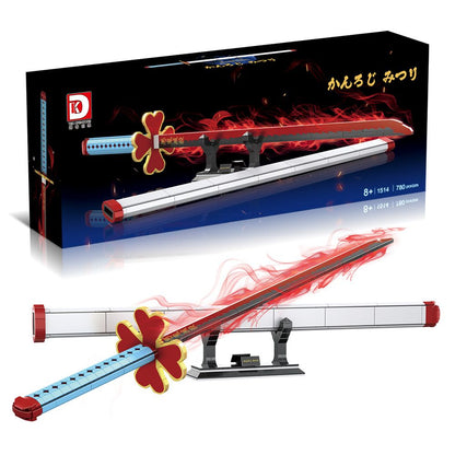 Demon Slayer Nichirin Sword Building Block Set, Kanroji Mitsuri Anime Katana Model with Display Stand, Cosplay Samurai Sword Bricks Kit, Collectible Building Toy for Demon Slayer Fans
