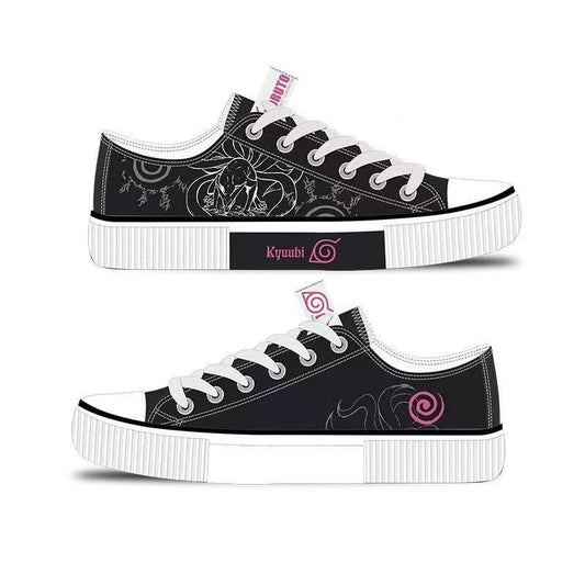 Naruto Boruto Anime Low Top Canvas Sneakers, Konoha Leaf Symbol Printed Casual Shoes, Breathable Lace-up Canvas Footwear, Anime Cosplay Daily Walking Shoes, Anime Fan Gift for Men Women Teens