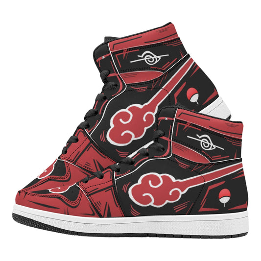 Naruto Akatsuki Red Cloud Anime High Top Sneakers, Uchiha Clan Symbol Printed Casual Shoes, Anime Cosplay Streetwear Footwear, Naruto Akatsuki Merch Sneakers Gift for Anime Fans