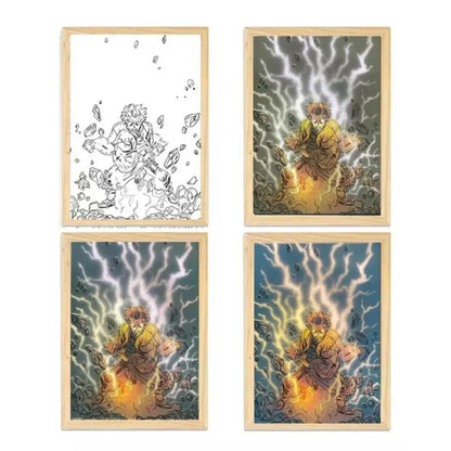 Demon Slayer Zenitsu Agatsuma Light Up Painting Frame, Anime LED Light Picture Frame, USB Powered Backlit Art Decor, Line Drawing Glowing Night Light Wall Table Decor, Demon Slayer Fan Collectible Gift