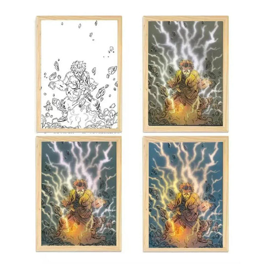 Demon Slayer Zenitsu Agatsuma Light Up Painting Frame, Anime LED Light Picture Frame, USB Powered Backlit Art Decor, Line Drawing Glowing Night Light Wall Table Decor, Demon Slayer Fan Collectible Gift