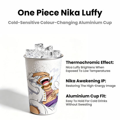 One Piece Nika Luffy Cold Sensitive Color Changing Aluminum Cup 470ml Food‑Grade Thermochromic Anime Drinking Cup For Cold Beverages Coffee Iced Drinks