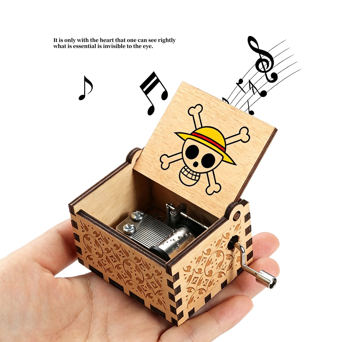 One Piece Monkey D Luffy Roronoa Zoro Nami Sanji Wooden Hand Crank Music Box, Bink's Sake Melody Collectible Decor Music Box Gift for Anime Fans