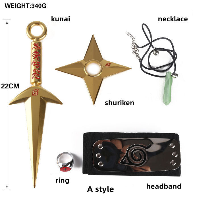 Naruto Cosplay Weapon Set, Metal Kunai Shuriken Headband Necklace Ring, Anime Naruto Prop Accessories Kit, Halloween Costume Cosplay Props, Collectible Gift for Naruto Fans