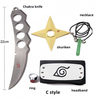 Naruto Cosplay Weapon Set, Metal Kunai Shuriken Headband Necklace Ring, Anime Naruto Prop Accessories Kit, Halloween Costume Cosplay Props, Collectible Gift for Naruto Fans