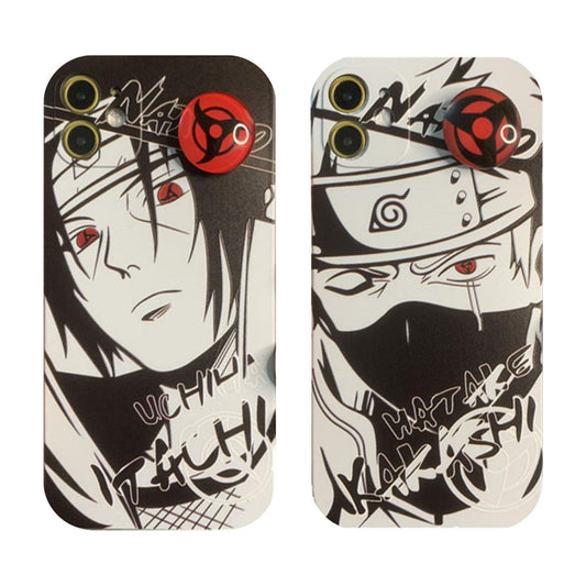 Naruto Anime Phone Case, Itachi Kakashi Black White Manga Print Case with Sharingan Pop Socket, Shockproof Soft TPU Protective Cover, Naruto Fan Phone Case Gift
