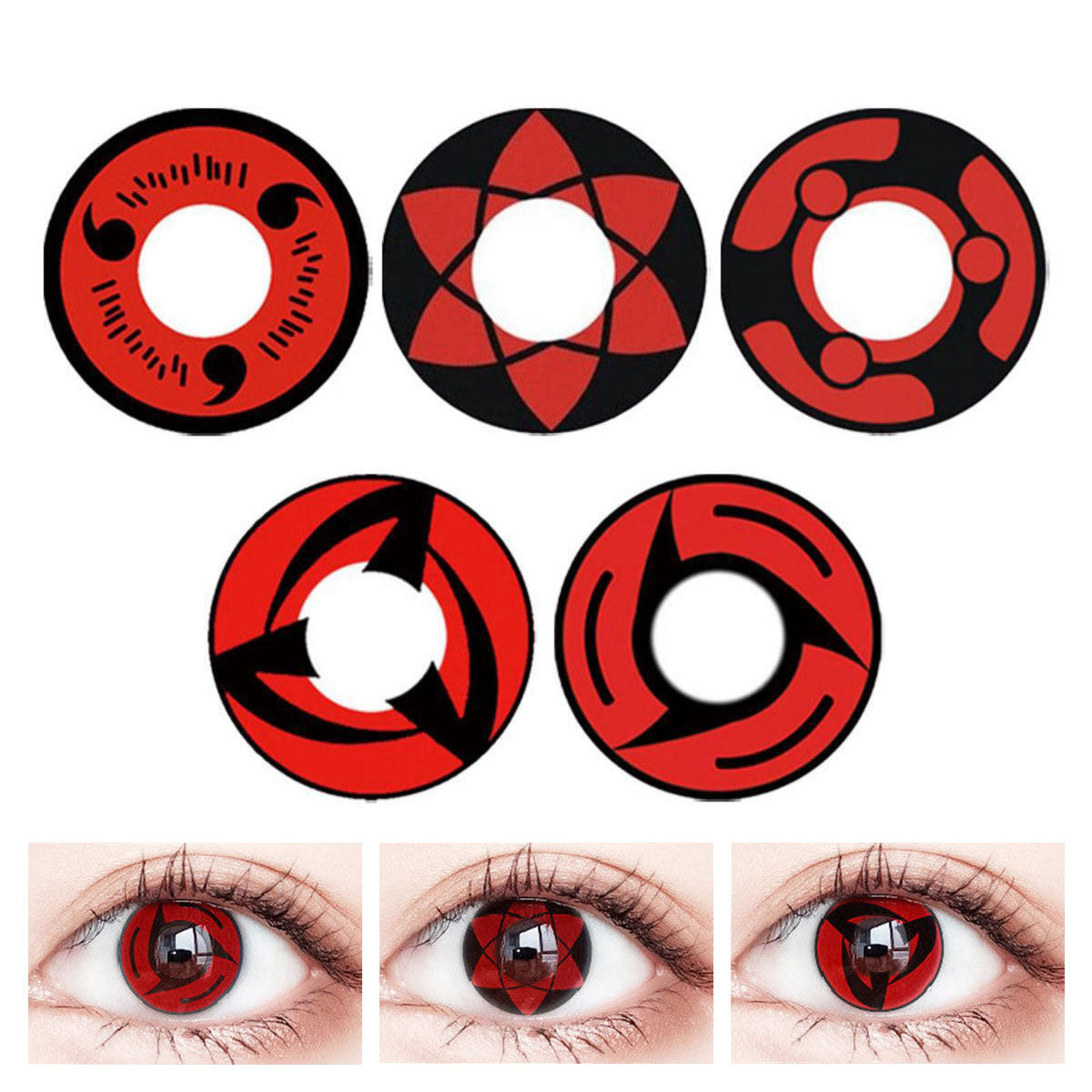 Naruto Sharingan Cosplay Contact Lenses, Anime Uchiha Itachi Sasuke Kakashi Madara Sharingan Eye Contacts, Halloween Cosplay Color Contact Lens for Anime Party Costume