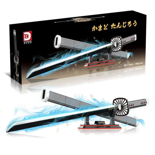 Demon Slayer Tanjiro Nichirin Sword Building Block Set, Anime Katana Model with Display Stand, DIY Assembly Bricks, Collectible Sword Model, Gift for Anime & Block Fans