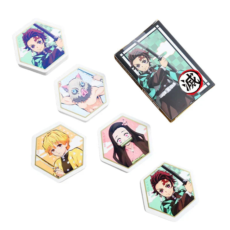 Demon Slayer Kimetsu no Yaiba Hexagonal Eraser with Character Collectible Card, Anime Themed Eraser Set, Cute Stationery for Students, Anime Merch Gift for Demon Slayer Fans