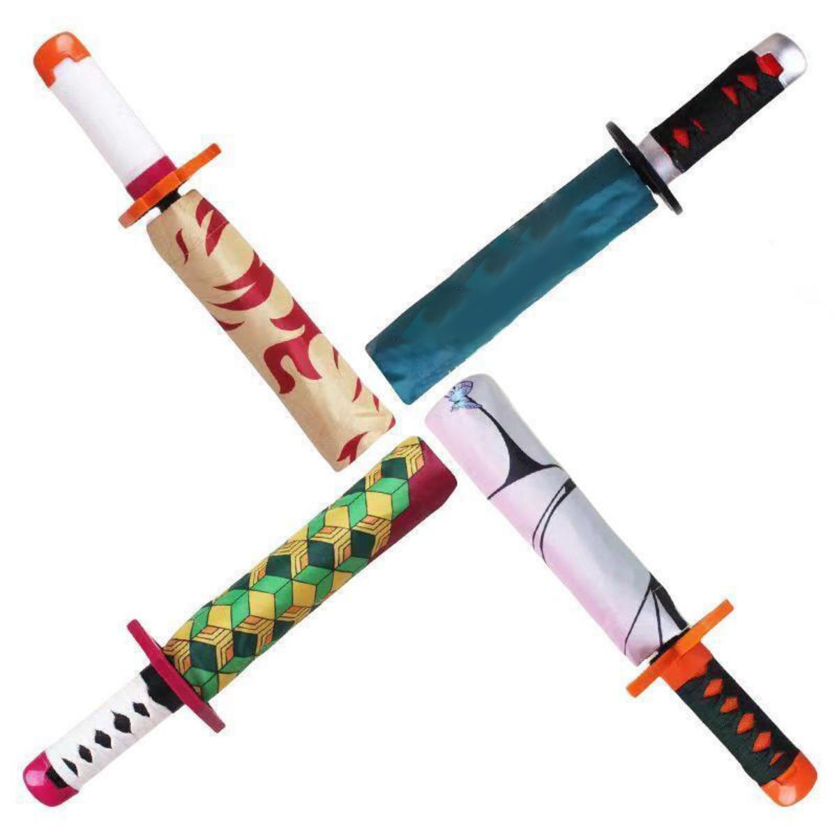 Demon Slayer Anime Katana Sword Umbrella, Nichirin Sword Shape Handle Folding Umbrella, Tanjiro Rengoku Shinobu Giyuu Printed Sun Rain Umbrella, Demon Slayer Merch Cosplay Gift for Anime Fans
