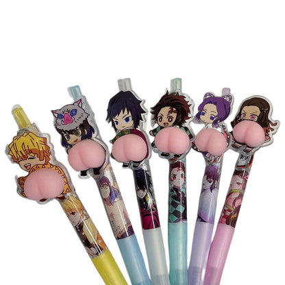 Demon Slayer Kimetsu no Yaiba Squishy Butt Gel Pen, Cute Anime Character Retractable Ballpoint Pen, Stress Relief Squeeze Decompression Pen, Demon Slayer Stationery, Anime School Supplies Gift for Kids & Fans