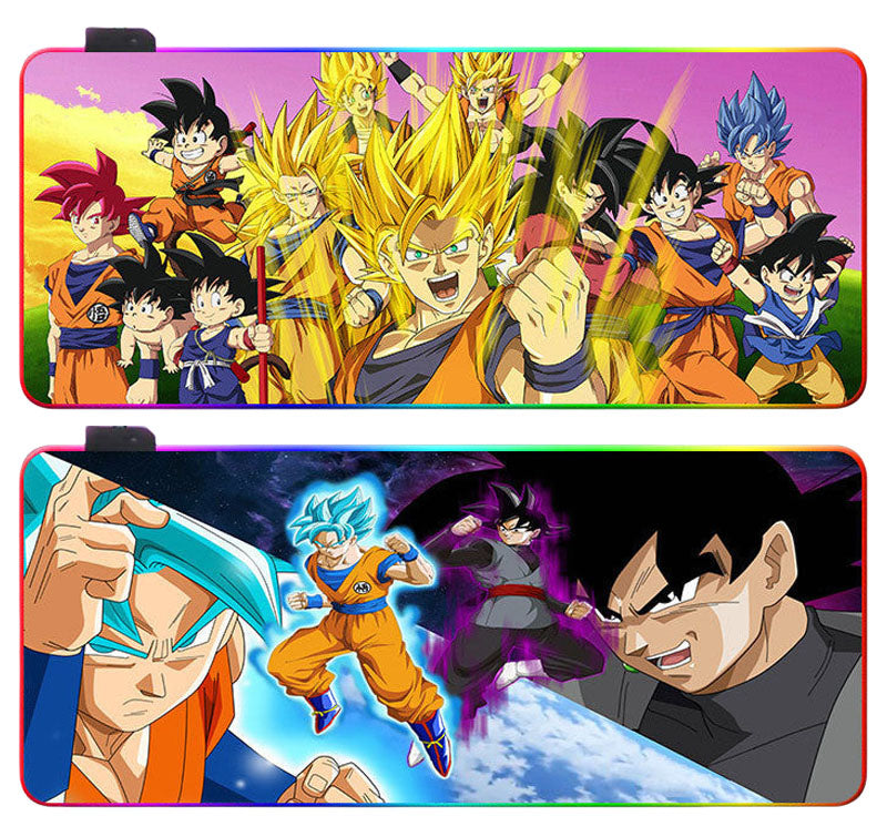 Dragon Ball Z RGB Large Mouse Pad, Anime DBZ Goku Vegeta Frieza Extended Gaming Mousepad with LED Rainbow Light, Non Slip Rubber Base Desk Mat for PC Keyboard Laptop, Dragon Ball Fan Decor