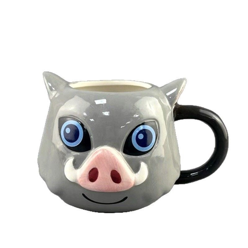 Demon Slayer 3D Character Mug, Anime Ceramic Coffee Cup, Inosuke Tanjiro Akaza Zenitsu Figurine Mug, Cute Cartoon Tea Cup Gift for Fan