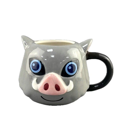 Demon Slayer 3D Character Mug, Anime Ceramic Coffee Cup, Inosuke Tanjiro Akaza Zenitsu Figurine Mug, Cute Cartoon Tea Cup Gift for Fan
