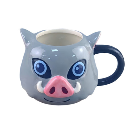 Demon Slayer 3D Character Mug, Anime Ceramic Coffee Cup, Inosuke Tanjiro Akaza Zenitsu Figurine Mug, Cute Cartoon Tea Cup Gift for Fan