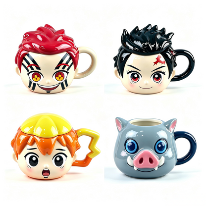 Demon Slayer 3D Character Mug, Anime Ceramic Coffee Cup, Inosuke Tanjiro Akaza Zenitsu Figurine Mug, Cute Cartoon Tea Cup Gift for Fan
