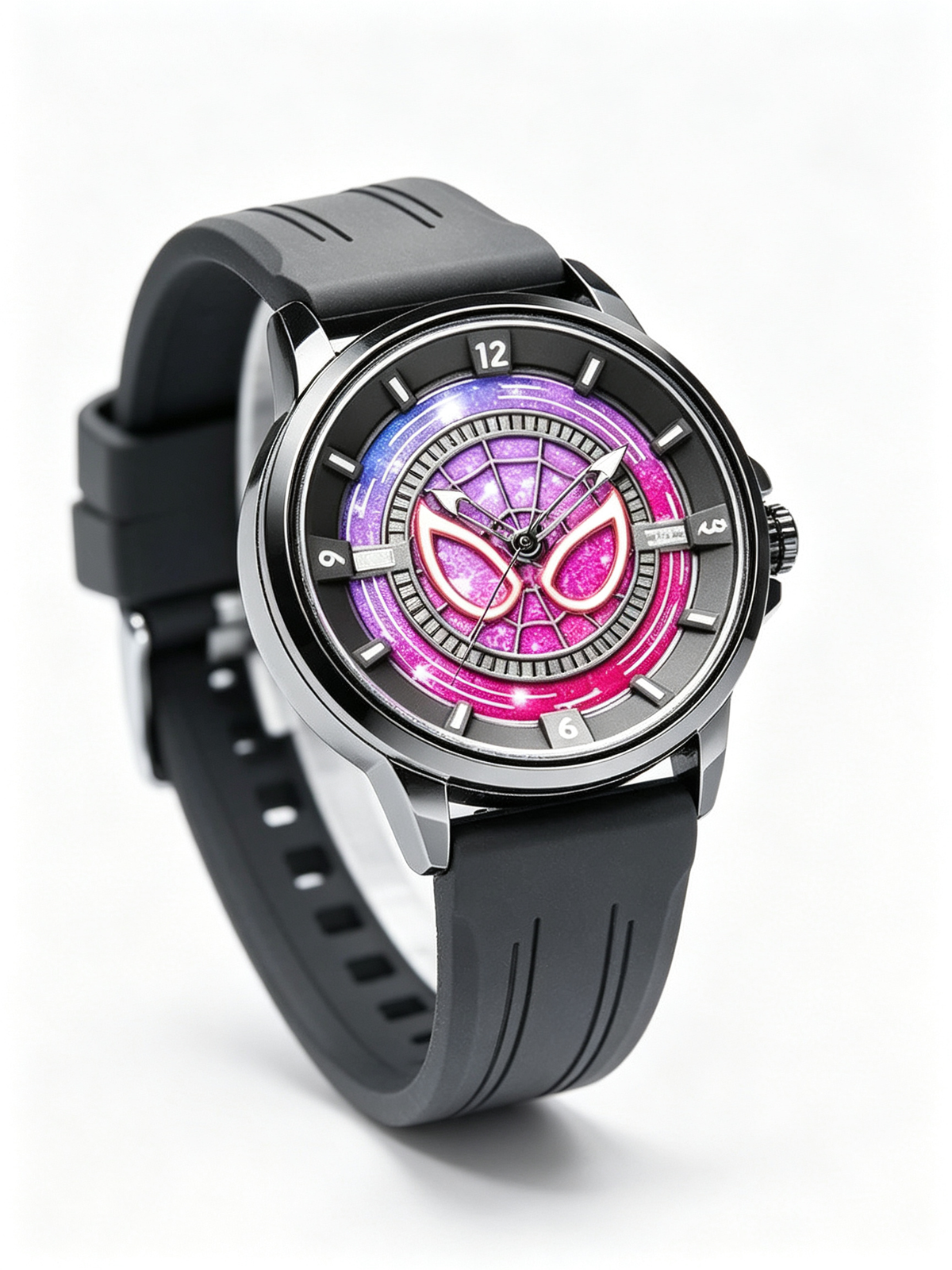 Marvel Spider-Man Analog Quartz Watch for Men Boys, Comic Hero Wrist Watch with Black Soft Silicone Strap, Colorful Spider Web Dial, Casual Sports Watch, Ideal Gift for Spider-Man Fans