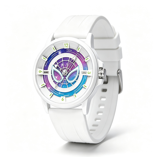Marvel Spider-Man Analog Quartz Watch for Men Boys, Comic Hero Wrist Watch with Black Soft Silicone Strap, Colorful Spider Web Dial, Casual Sports Watch, Ideal Gift for Spider-Man Fans