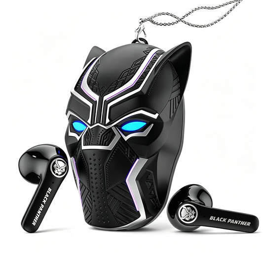 Marvel Black Panther TWS Wireless Earbuds, Bluetooth Gaming Earphones with Panther Helmet Charging Case, 32H Playtime, Collectible Gift for Marvel Fans