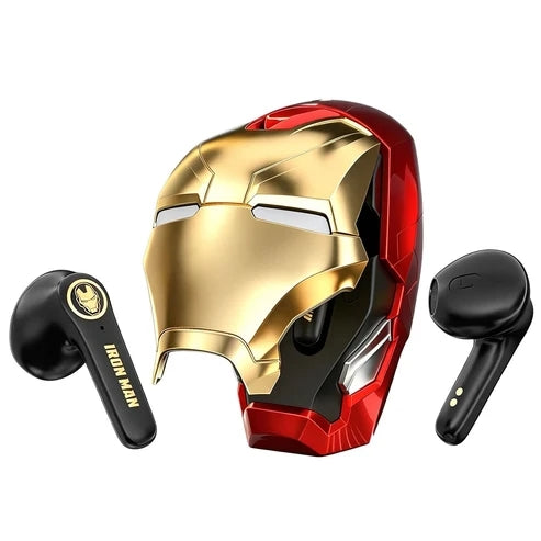Marvel Iron Man TWS Wireless Earbuds, Cool Helmet Shape Bluetooth Earphones, Touch Control Gaming Headset with Charging Case, Trendy Gift for Marvel Fans