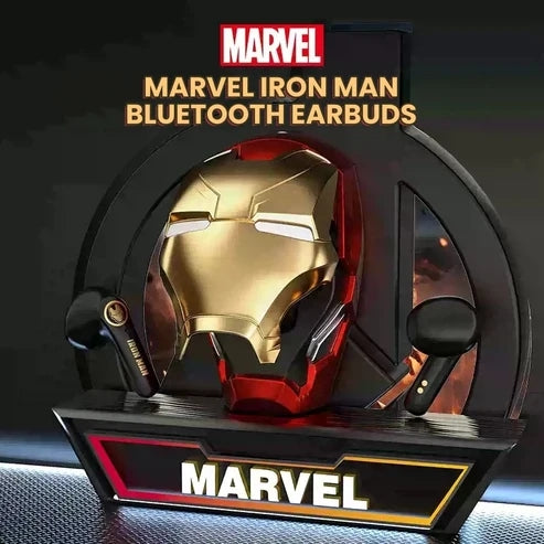 Marvel Iron Man TWS Wireless Earbuds, Cool Helmet Shape Bluetooth Earphones, Touch Control Gaming Headset with Charging Case, Trendy Gift for Marvel Fans
