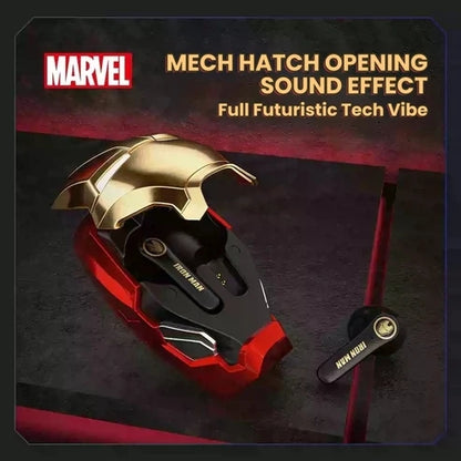 Marvel Iron Man TWS Wireless Earbuds, Cool Helmet Shape Bluetooth Earphones, Touch Control Gaming Headset with Charging Case, Trendy Gift for Marvel Fans