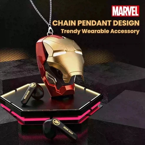 Marvel Iron Man TWS Wireless Earbuds, Cool Helmet Shape Bluetooth Earphones, Touch Control Gaming Headset with Charging Case, Trendy Gift for Marvel Fans