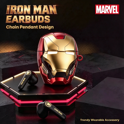 Marvel Iron Man TWS Wireless Earbuds, Cool Helmet Shape Bluetooth Earphones, Touch Control Gaming Headset with Charging Case, Trendy Gift for Marvel Fans