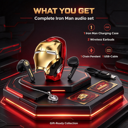 Marvel Iron Man TWS Wireless Earbuds, Cool Helmet Shape Bluetooth Earphones, Touch Control Gaming Headset with Charging Case, Trendy Gift for Marvel Fans