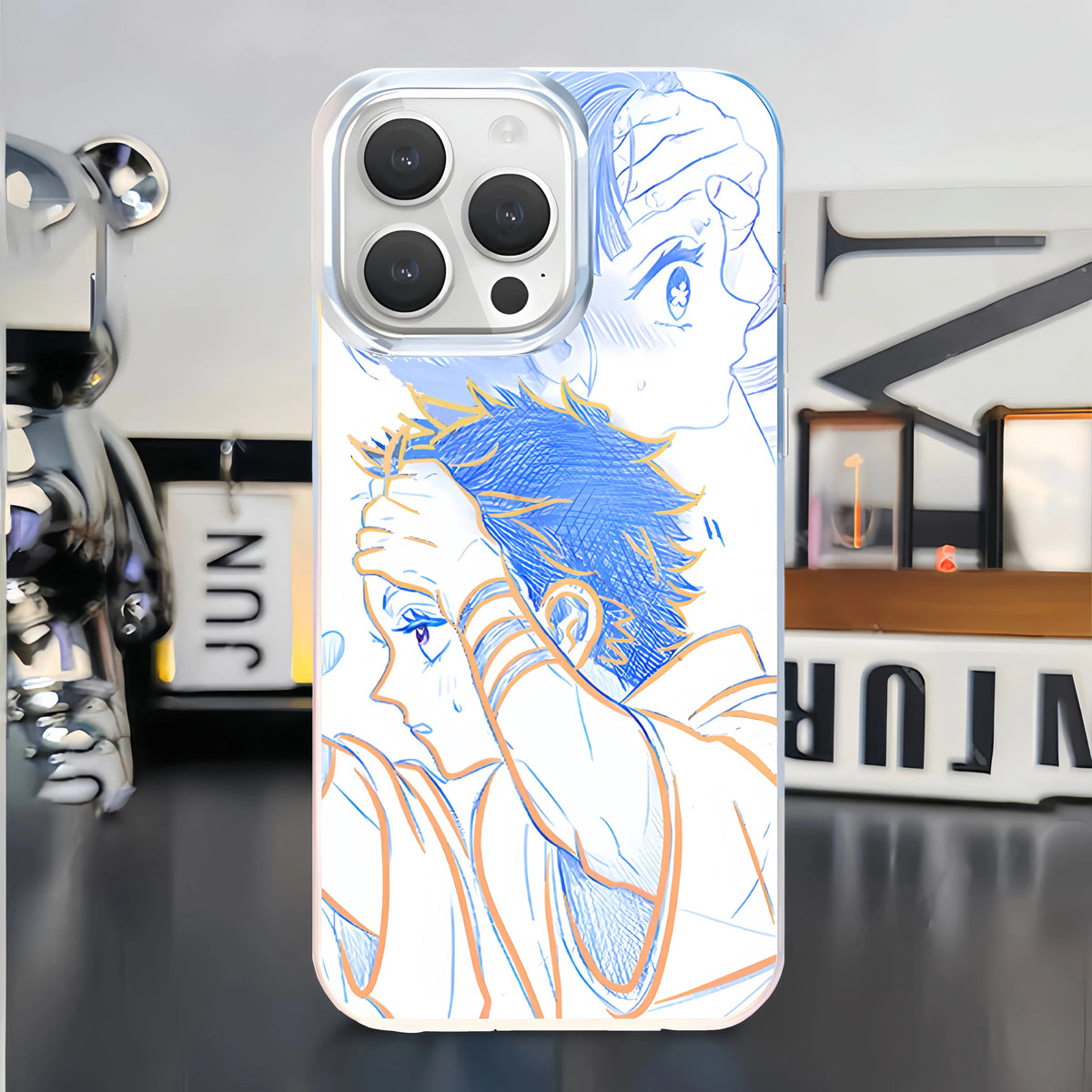 Demon Slayer Anime Couple Sketch Phone Case for iPhone, 2 Pack Aurora Gradient Clear Protective Cover, Romantic Demon Slayer Character Case, Gift for Anime Fans