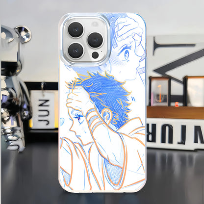 Demon Slayer Anime Couple Sketch Phone Case for iPhone, 2 Pack Aurora Gradient Clear Protective Cover, Romantic Demon Slayer Character Case, Gift for Anime Fans