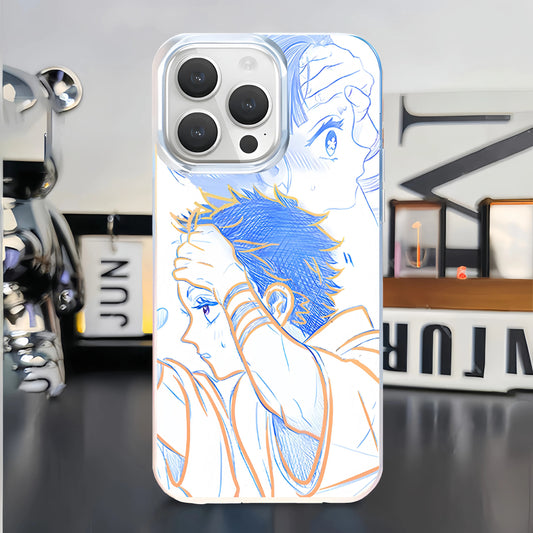 Demon Slayer Anime Couple Sketch Phone Case for iPhone, 2 Pack Aurora Gradient Clear Protective Cover, Romantic Demon Slayer Character Case, Gift for Anime Fans