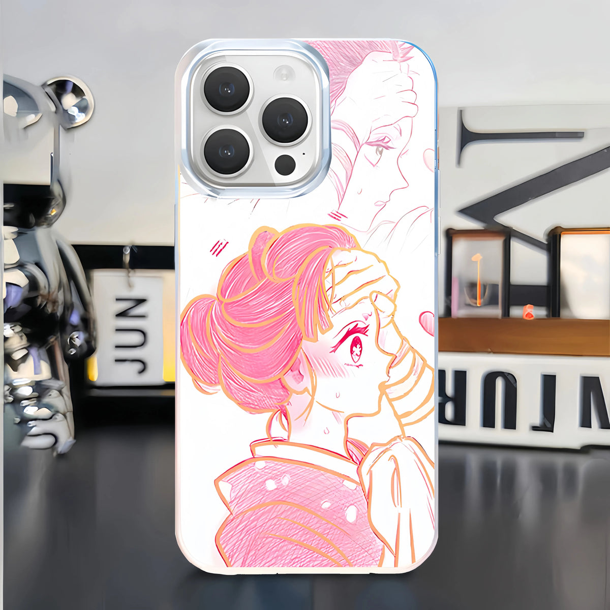 Demon Slayer Anime Couple Sketch Phone Case for iPhone, 2 Pack Aurora Gradient Clear Protective Cover, Romantic Demon Slayer Character Case, Gift for Anime Fans