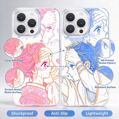 Demon Slayer Anime Couple Sketch Phone Case for iPhone, 2 Pack Aurora Gradient Clear Protective Cover, Romantic Demon Slayer Character Case, Gift for Anime Fans